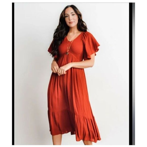 Balticborn NWT felicity smocked bodice in rust dress S - Picture 1 of 7